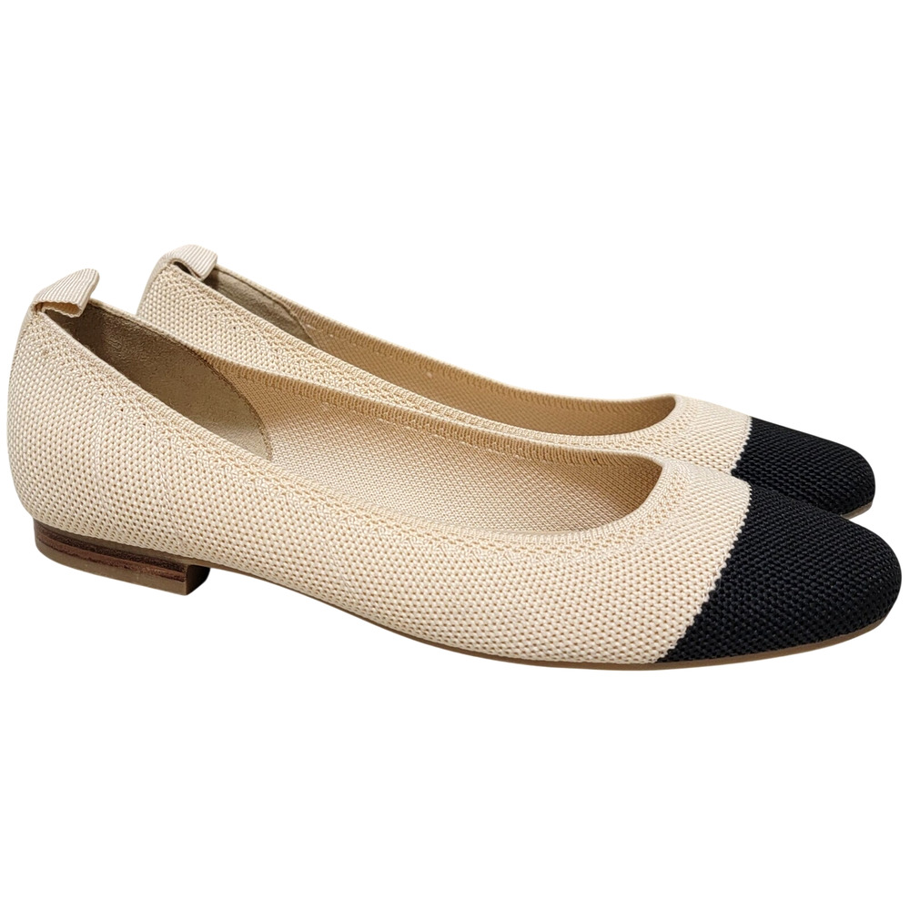 MIA Women Rasia Cap Toe Ballet Flats Size US 8.5M Beige Black Knit